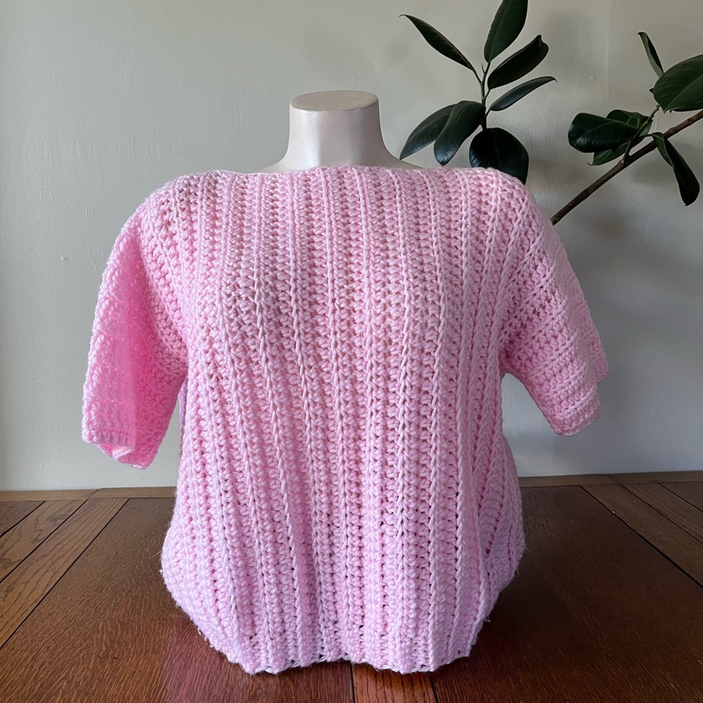 Vintage Handmade Pink Crocheted Shirt